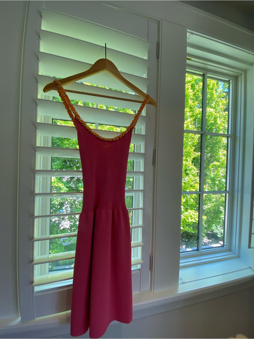 New Zara Sleeveless Pink Chain-Trim Fit & Flare Dress Size L